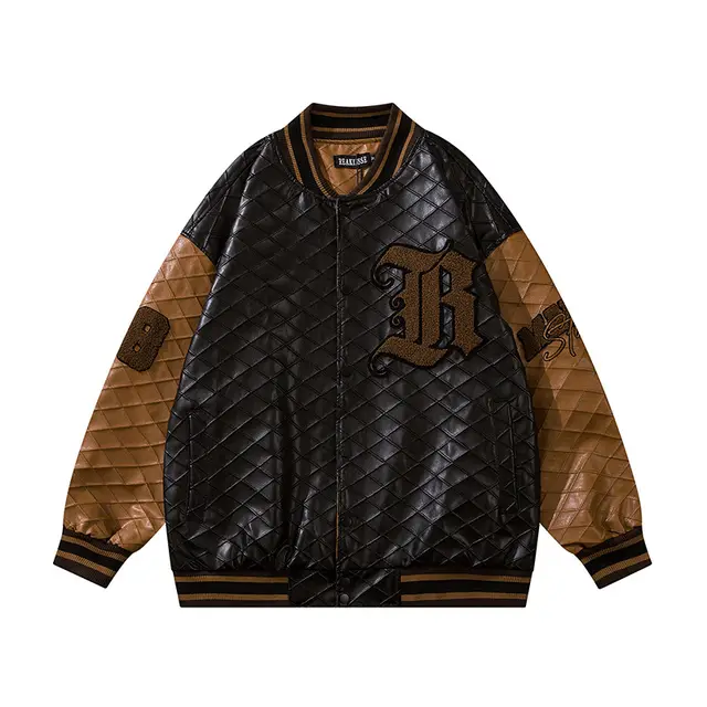 Letter Embroidery Contrast Color Men's And Women's Baseball Jacket Black - Shop at LoveMi