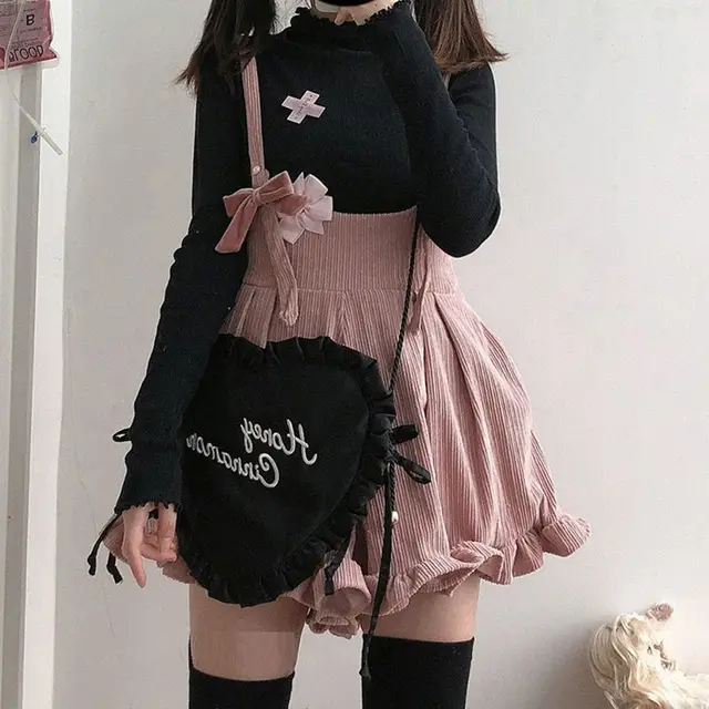 Fungus Lace Soft Girl Style Cute Overalls Women Pink - Shop at LoveMi