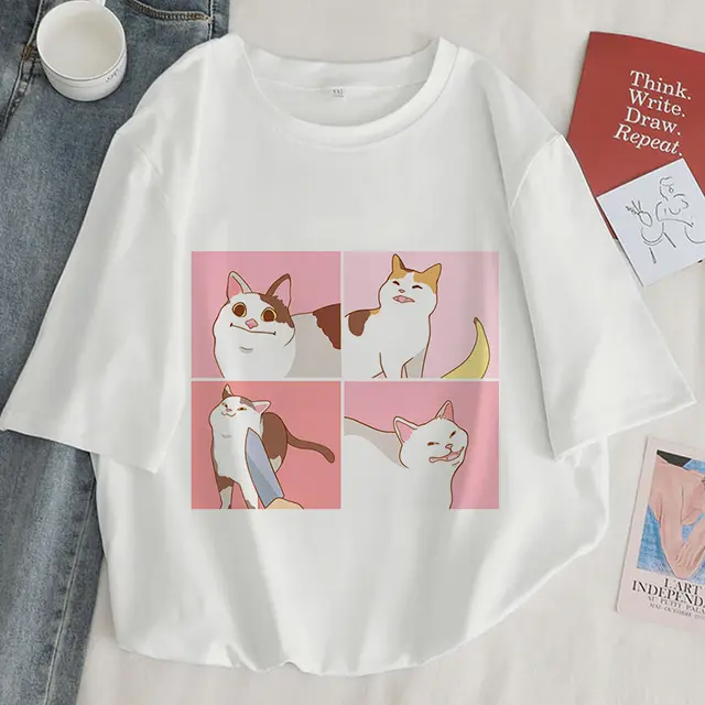 Cat Kawaii Cartoon Pattern T shirt Women I - Shop at LoveMi