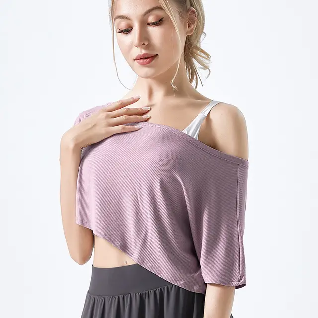 Running Quick Dry Cropped Navel Loose Short T Shirt Purple - Shop at LoveMi
