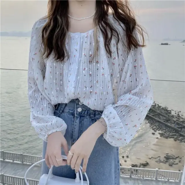 Single Breasted Shirt Delicate Vertical Striped Long Sleeve White - Shop at LoveMi