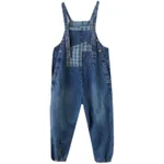 Women's Korean New Spot Plus Size Sister Literary Grid Suspenders - Blue