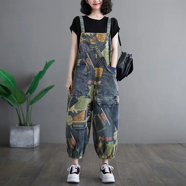 Literary Retro Large Size Jean Suspenders Blue - Shop at LoveMi