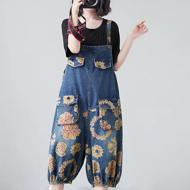 Women's New Real Shot Printed Denim Stitching Suspenders - Shop at LoveMi