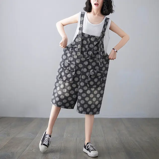 New Real Shot Summer Denim Polka Dot Print Overalls Picture Color - Shop at LoveMi
