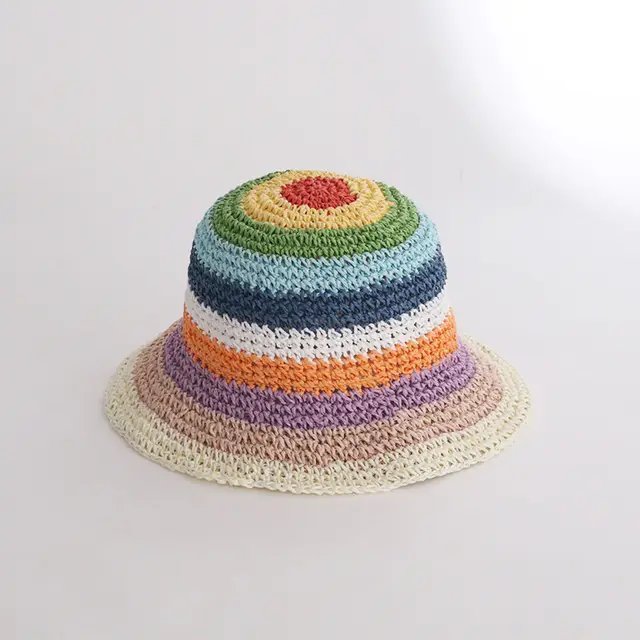 Women's Sun Protection Shade Straw Striped Fisherman Hat Pink Edge - Shop at LoveMi