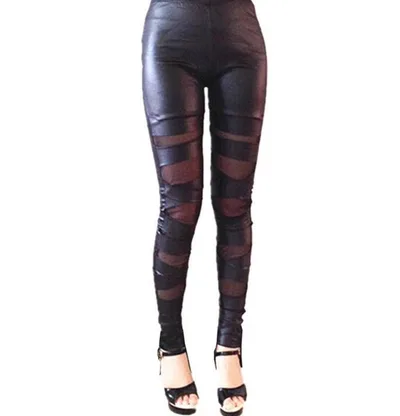 Cross Tied Faux Leather Leggings Stretch Feet Pants Black - Shop at LoveMi