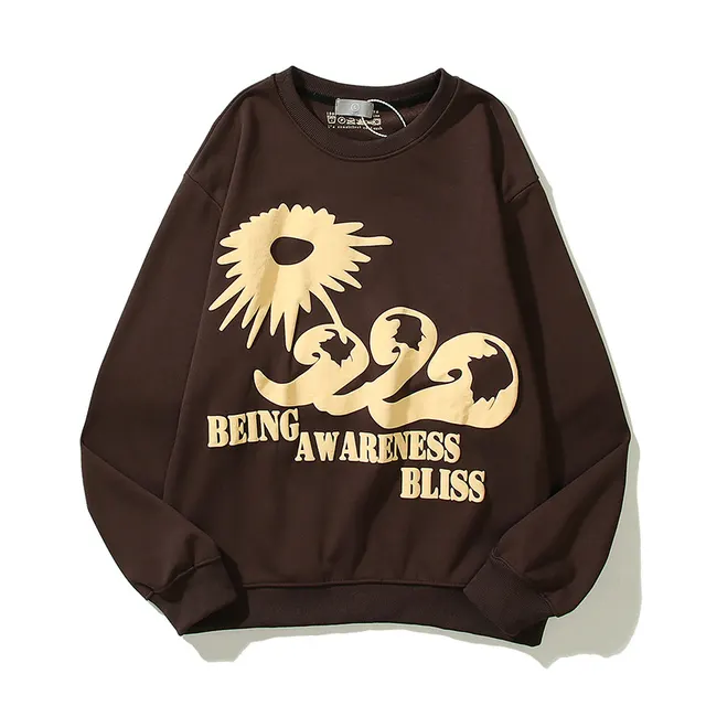 Hip Hop Foam Letter Crew Neck Sweater Casual Vintage Coffee - Shop at LoveMi