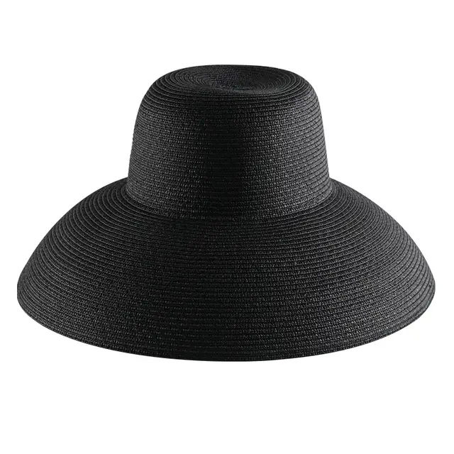 Big Brim Straw Hat On The Beach With Sun Protection And Sunshade Black - Shop at LoveMi
