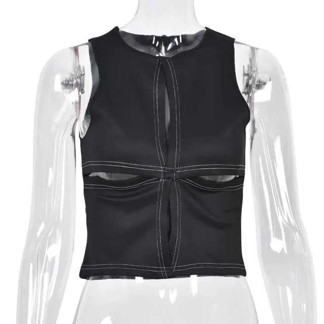 Women's Summer New Cutout Stitching Crop Top Black - Shop at LoveMi