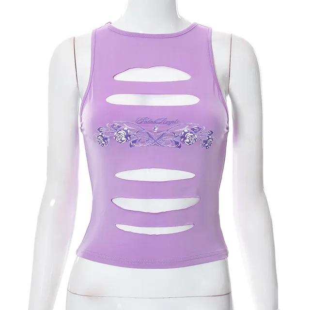 Women's Summer New Solid Color Round Neck Sleeveless Casual Top Purple - Shop at LoveMi