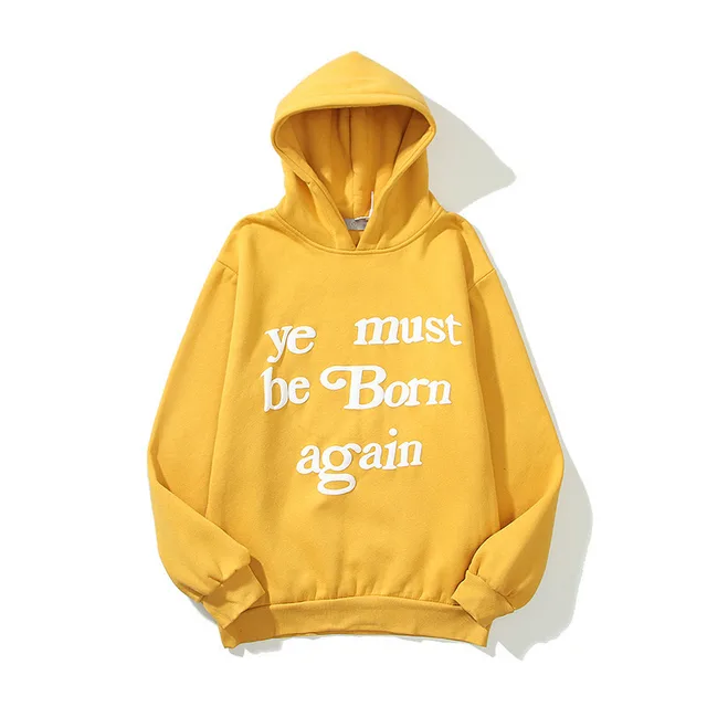 Letter Foam Print Men's And Women's Hoodie Plus Fleece Sweater Yellow - Shop at LoveMi