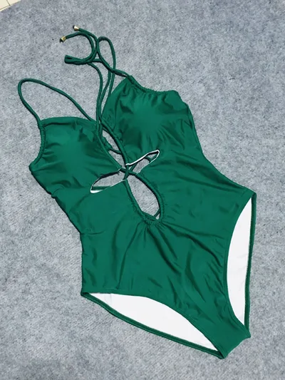Women's One piece Lace up Covered Belly Swimsuit Green - Shop at LoveMi