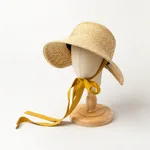 Children's Hand-woven Wide-brimmed Strappy Straw Grass Loli Hat - Orange