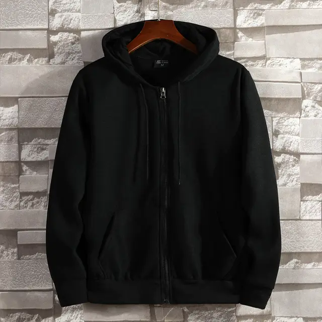 Cotton Outer Hooded Zip Sweater Jacket Black - Shop at LoveMi