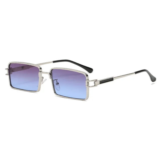 Personality Square Retro New Trend Glasses Silver Frame Grey Blue C3 - Shop at LoveMi
