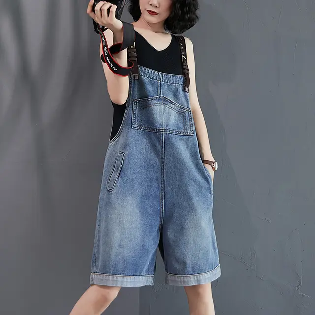 Women's Loose Denim Overalls Shorts Blue - Shop at LoveMi
