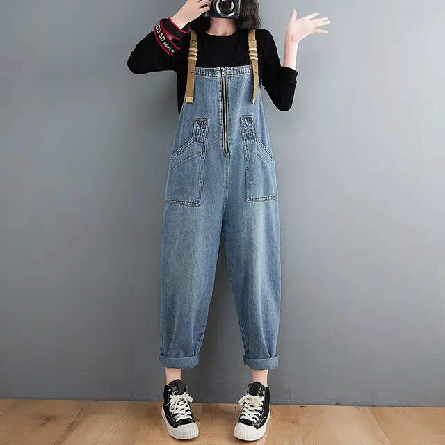 Plus Size Sister Show Thin Jeans Suspenders Blue - Shop at LoveMi