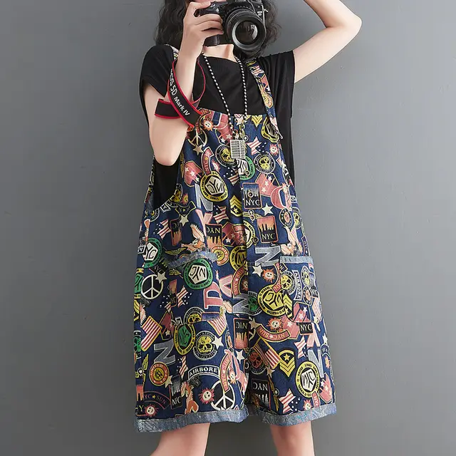Summer Printed Jean Strap Shorts For Women Blue - Shop at LoveMi