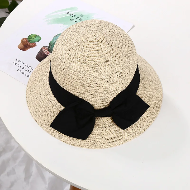 Spring And Summer Girls' Big Brim Beach Sunshade Hat Beige - Shop at LoveMi