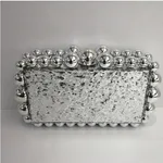 Large And Small Pearl Acrylic Marbled Clutch - Silver