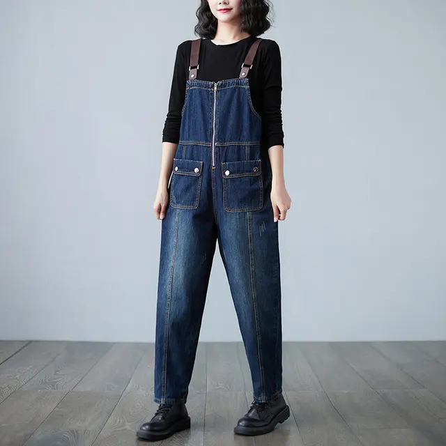 Slim Loose fitting Dark Wash Jumpsuit For Women Blue - Shop at LoveMi