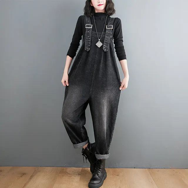Winter Fat Sister Show Thin Jeans Suspenders Female Black - Shop at LoveMi
