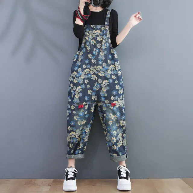 Korean Version Of The New Large Size Retro Print Jeans Blue - Shop at LoveMi