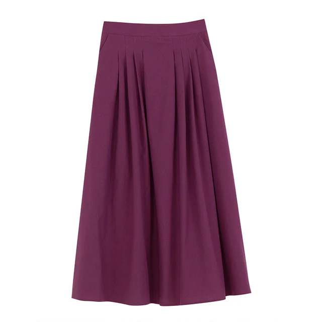 Mid length Slim Cotton And Linen A line Small Skirt Purple - Shop at LoveMi