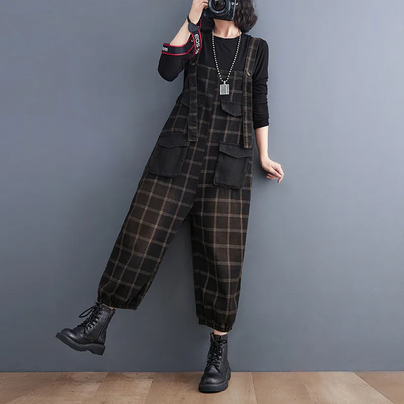 Korean Version Of The New Large Size Printing Check Denim Strap Black - Shop at LoveMi