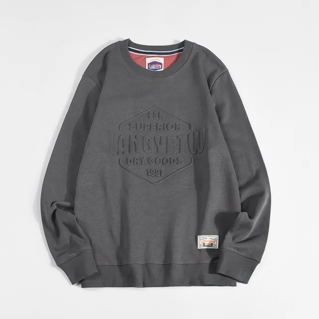Vintage Print Loose Crew Neck Cotton Terry Sweatshirt W2108 Iron Grey - Shop at LoveMi