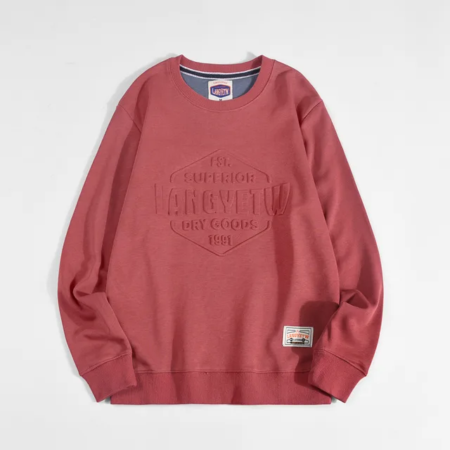 Vintage Print Loose Crew Neck Cotton Terry Sweatshirt W2108 Rust Red - Shop at LoveMi