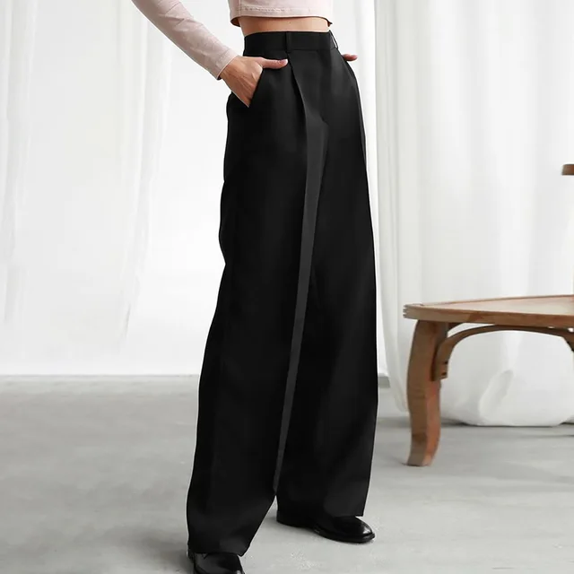 Ladies Fashion Personality Green Casual Wide Leg Pants Black - Shop at LoveMi