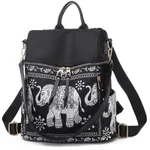 Multifunctional Ethnic Style Elephant Print Student One-shoulder Backpack - Oxford Cloth