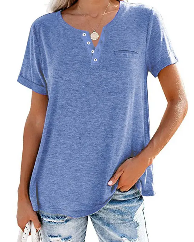 Women's Top Small V Neck Short Sleeve Loose T Shirt Blue - Shop at LoveMi