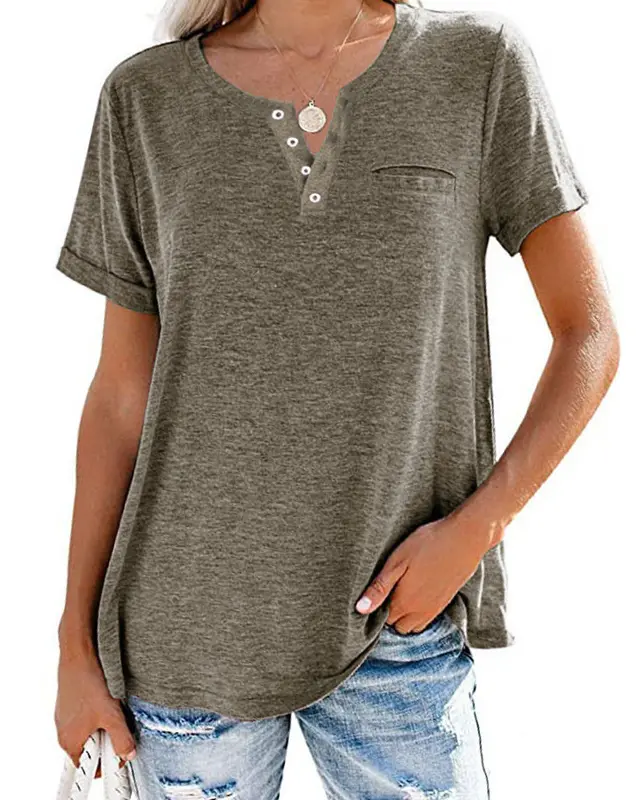 Women's Top Small V Neck Short Sleeve Loose T Shirt Taupe - Shop at LoveMi