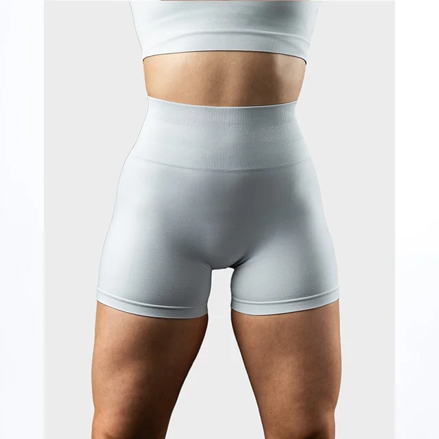 Sports Slim Hip Lift Elastic Tight High Waist Fitness Shorts Light Grey - Shop at LoveMi