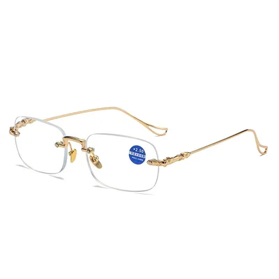 Men's Frameless Reading Glasses Anti Blue Light Radiation HD Gold Frame C1 - Shop at LoveMi