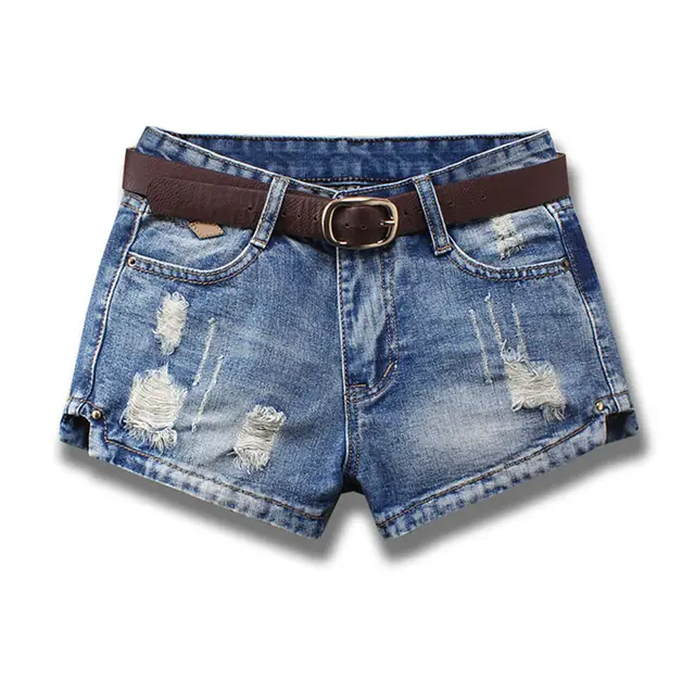 Denim Shorts Women's Korean style Loose Mid Waist Large Size Slimming Summer Korean Ripped Jeans Hot Pants Light Blue - Shop at LoveMi