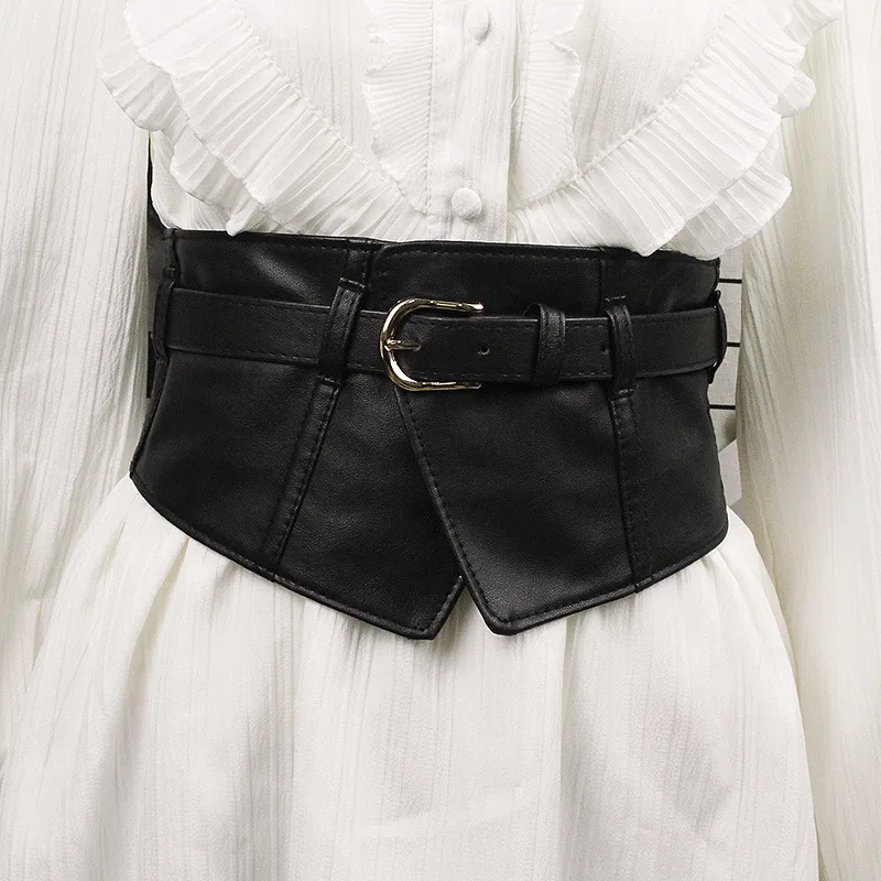 Black Extra Wide Waist Seal Elastic Simple Versatile Sweater Belt - Black - View 1