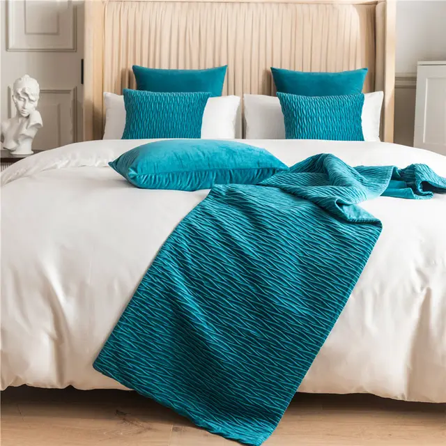 Cotton And Linen Household Bed Flag Bed Towel Sky Blue - Shop at LoveMi
