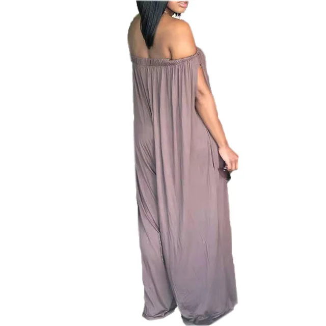 One shoulder Tube Top Casual Loose Plus Size Sleeveless Jumpsuit Khaki - Shop at LoveMi