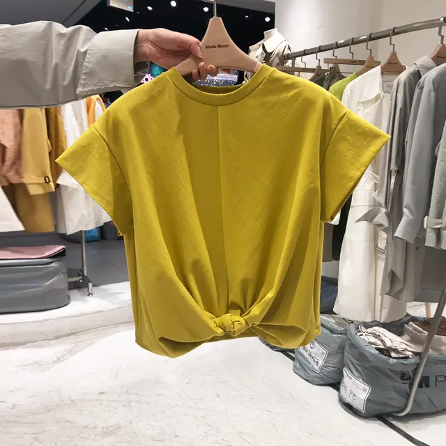 Niche Design Cross Kink Fly sleeve Loose Top Yellow - Shop at LoveMi