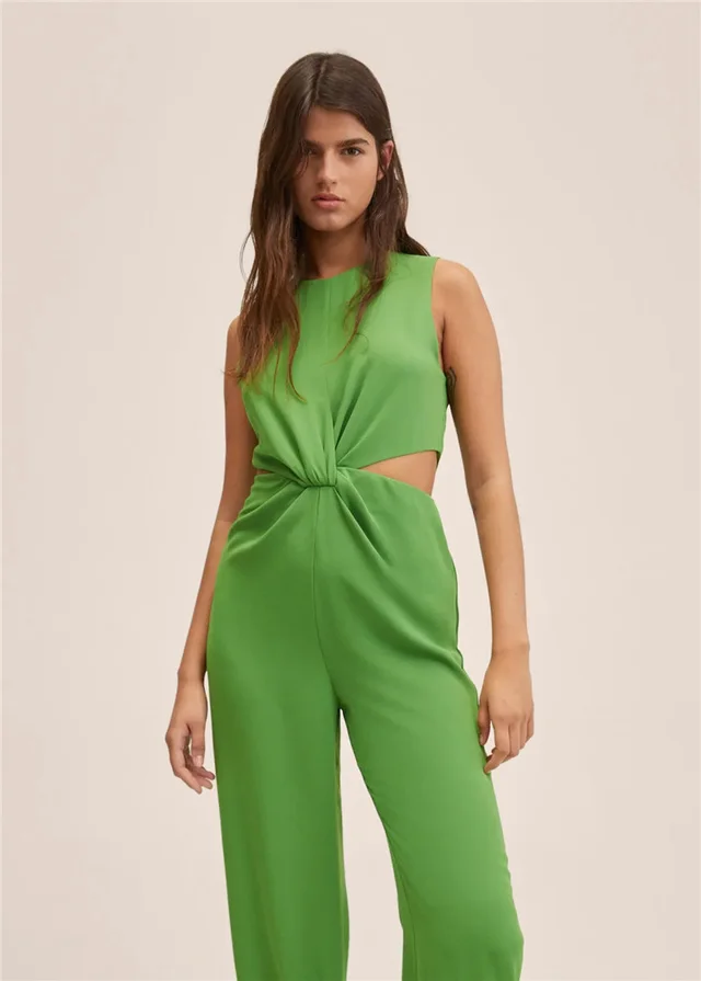High Waist Waist Knot Cut Trousers Jumpsuit Women's Green - Shop at LoveMi