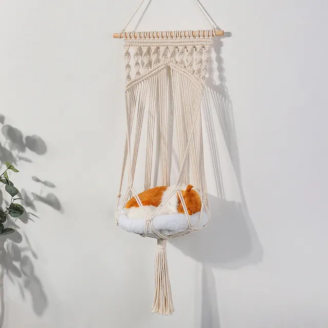 Woven Creative Cotton Rope Net Pocket Hanging Cat Litter Basket Pet Hanging Basket - Shop at LoveMi