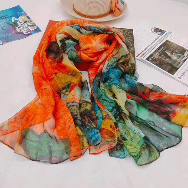 Women's Autumn Digital Inkjet Printing Silk Scarf - Shop at LoveMi