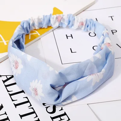 Women's Forest Flower Elastic Cross Hairband Sky Blue - Shop at LoveMi