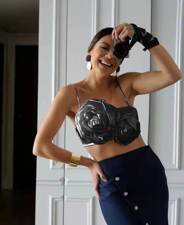 Women's Design Three dimensional Rose Flower Vest Sling Black - Shop at LoveMi
