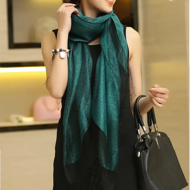 Women's Solid Double Organza Fringe Scarf Shawl Blue - Shop at LoveMi