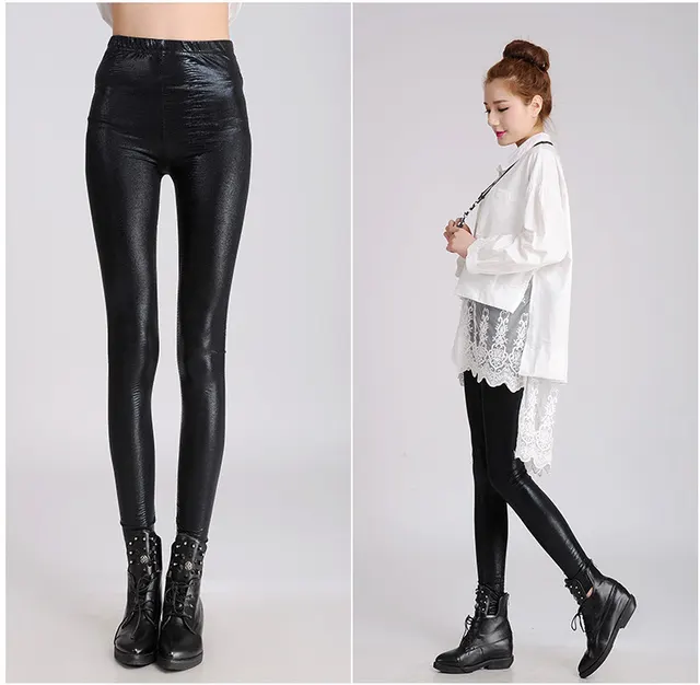 Solid Thin Skinny Matte Snakeskin Skinny Leather Pants Black - Shop at LoveMi
